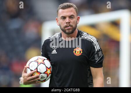 Berne, Switzerland, 14th September 2021. Charlie Owen Manchester United fitness coach during the warm up prior to the UEFA Champions League match at Stadion Wankdorf, Berne. Picture credit should read: Jonathan Moscrop / Sportimage Stock Photo