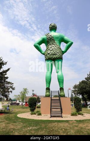 The back view of Jolly Green Giant statue in Blue Earth.Minnesota.USA Stock Photo