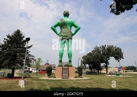 The back view of Jolly Green Giant statue in Blue Earth.Minnesota.USA Stock Photo