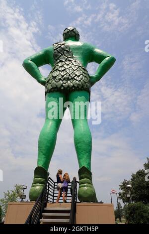 The back view of Jolly Green Giant statue in Blue Earth.Minnesota.USA Stock Photo