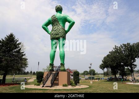 The back view of Jolly Green Giant statue in Blue Earth.Minnesota.USA Stock Photo