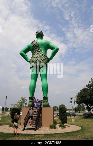 The back view of Jolly Green Giant statue in Blue Earth.Minnesota.USA Stock Photo