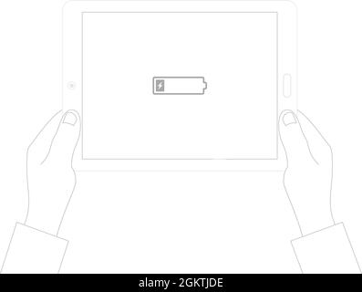 Low Battery, smartphone, tablet,  gsm, wireframe, case, charge, charger, charging adapter, less power vector stock illustration. Stock Vector