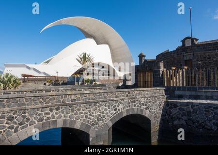 Santa Cruz the Tenerife, Spain - 27 December 2019, Beautiful view on The Auditorio de Tenerife - Adan Martin in Santa Cruz, Tenerife, Canary Island, S Stock Photo