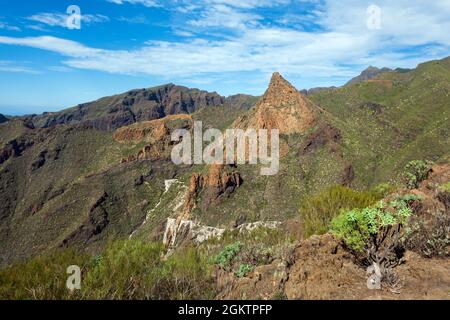 Stunning mountains view southern Teno region vith view on Montana Guama in Tenerife, Gran Canaria, Spain Stock Photo