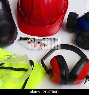 Personal Protective Equipment or PPE for short is mandatory on most work sites. Most construction sites require PPE Stock Photo