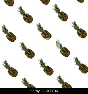 Pineapples isolated on white background. Fresh pineapple seamless pattern. Stock Photo