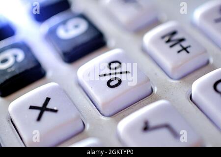 Simple Calculator with big buttons, numbers close up Stock Photo