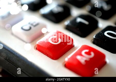 Simple Calculator with big buttons, numbers close up Stock Photo