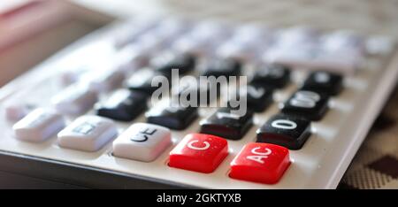 Simple Calculator with big buttons, numbers close up Stock Photo