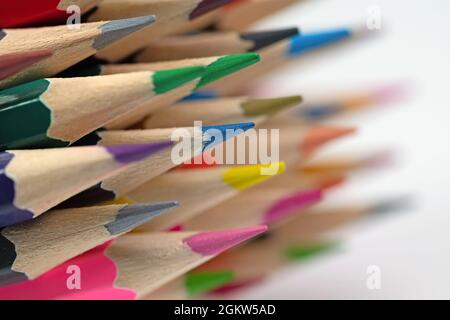 Lots of colored pencils in a close-up Stock Photo