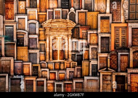 Classic collection of retro style wooden doors for house facade or window Stock Photo