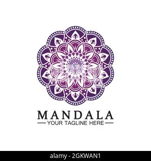 Circle pattern petal Flower Mandala Vector logo template illustration. Colorful template for spiritual retreat or yoga studio,Ornamental business card Stock Vector