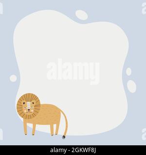 Cute animal a blot frame in simple cartoon hand-drawn style.Template for your text or photo. Ideal for cards, invitations, party, kindergarten, presch Stock Vector