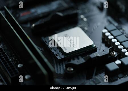 Closeup of computer cpu part in workshop Stock Photo