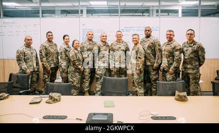 Command Sgt. Maj. Michael Grinston, sergeant major of the U.S. Army, poses for a photo with senior non-commissioned officers at the Speedway Armory on Monday, Jul. 12, 2021 in Las Vegas, Nevada. Stock Photo