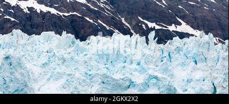 Panoramic close up of the Margerie Glacier terminus in Glacier Bay National Park, Alaska Stock Photo