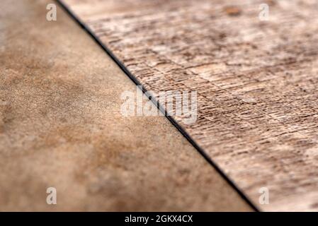 Vinyl floor, wood samples. Small colored boards. Image for design with copy space on black vinyl floor background Stock Photo