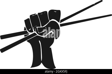 Hand or fist holding chopsticks in vector icon Stock Vector
