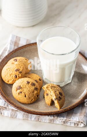 Sweet chocolate cookies. Tasty biscuits on plate. Stock Photo