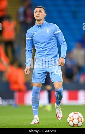 Phil Foden #47 of Manchester City during the pre-game warmup Stock