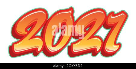 2021 in graffiti brush lettering style. Vector calendar banner isolated on white. New year design element. Stock Vector