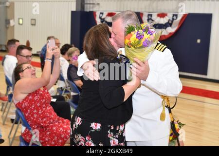 SARATOGA SPRINGS, New York — Rear Adm. Charles Rock, Commander Navy Region Mid-Atlantic, presided as Cmdr. Raymond Gamicchia relieved Cmdr. Phillip Boice as Commanding Officer, Naval Support Activity Saratoga Springs in a ceremony at the installation’s field house July 16. Stock Photo