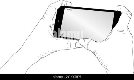 Using a phone, empty smartphone screen, holding mobile phone vector stock illustration. Stock Vector