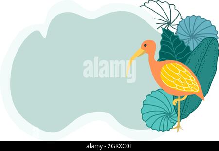 Frame for text with a cute heron and palm leaves. Children's quote with a bird. Stock Vector