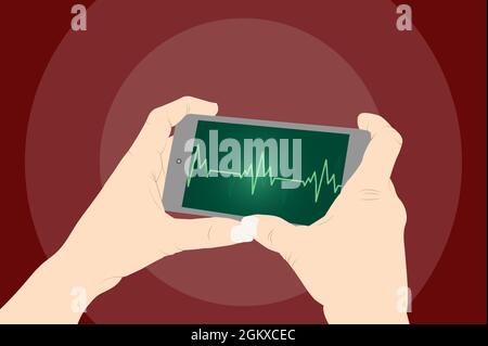 Heartbeat monitoring from phone screen, Heartbeat, pulse, monitor, graphic vector stock. Stock Vector
