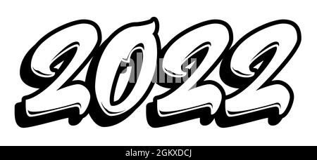 2022 in graffiti brush lettering style. Vector calendar banner isolated on white. New year design element. Stock Vector