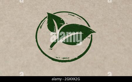 Green leaf eco friendly symbol stamp icons in few color versions. Co2 neutral, ecology, environment, nature and climate concept 3D rendering illustrat Stock Photo