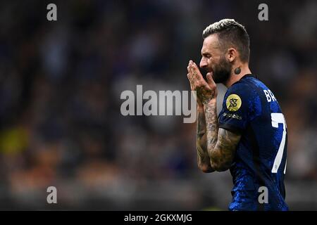 Milan, Italy. 15 September 2021. Marcelo Brozovic of FC Internazionale looks dejected during the UEFA Champions League football match between FC Internazionale and Real Madrid CF. Credit: Nicolò Campo/Alamy Live News Stock Photo