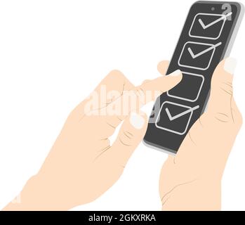 Selecting on smartphone screen, select, choices, selection box, preference, mark, vote, checkbox, solution Stock Vector