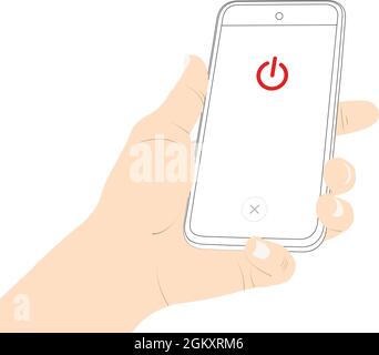 Power off, turn off, off, close, mobile phone, smart phone, hand, turn of device vector stock. Stock Vector