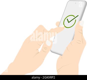 Activate with finger on smartphone screen, success, confirm, smartphone, using a phone vector stock illustration. Stock Vector