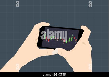 Stock Market Candlestick Financial Analysis Abstract, bitcoin increase, rising bitcoin chart mobile phone stock illustration. Stock Vector