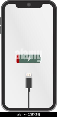 Low Battery, smartphone, tablet,  gsm, wireframe, case, charge, charger, charging adapter, less power vector stock illustration. Stock Vector