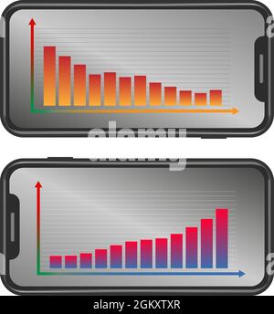 Smart phone, economy, currency, finance, business, tracking, graph, money markets vector. Stock Vector