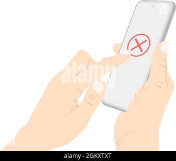 Deactivate, fail, unsuccessful, refuse, smartphone, using a phone, cancel, refuse. Stock Vector