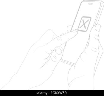 Deactivate, fail, unsuccessful, refuse, smartphone, using a phone, cancel, refuse. Stock Vector