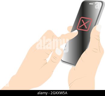 Deactivate, fail, unsuccessful, refuse, smartphone, using a phone, cancel, refuse. Stock Vector