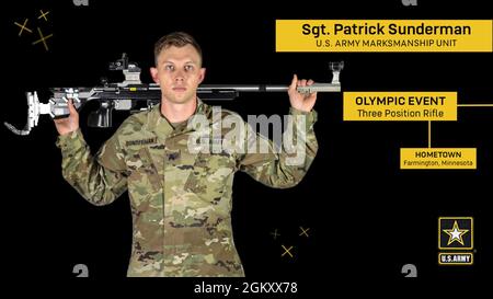 Sgt. Patrick Sunderman of Farmington, Minnesota will compete in the Men’s Three-Position Rifle event on August 2. After qualification rounds, the Finals for this event will be air around 3:50 a.m. EST. (The direct link to NBC’s coverage of the Finals is https://stream.nbcolympics.com/mens-shooting-rifle-3-positions-finals.) Stock Photo