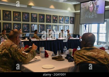 Space Launch Delta 30 leadership gathers for the first SLD 30 Senior Enlisted Leaders’ Summit, July 22, 2021 at Vandenberg Space Force Base, Calif. SLD 30 leadership from across the Delta addressed challenges, contributions and concerns of Airmen and Guardians. The Chief Master Sergeant of the Air Force Joanne Bass addressed the group virtually noting, “Our Airmen want to know what the current landscape is and how they can help propel us into the future.” Stock Photo