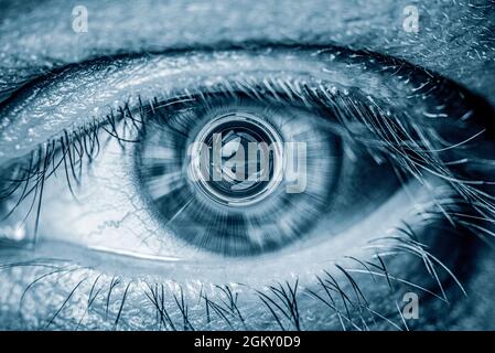 Cyborg eye. Digital human eye close up. Stock Photo