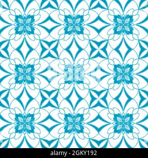 Seamless abstract geometric floral surface pattern in vivid colors repeating symmetrically. Use for fashion design, home decoration, wallpapers. Stock Photo