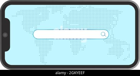 Smartphone search box, smart phone, device, wire frame, entering, searching, stock vector. Stock Vector