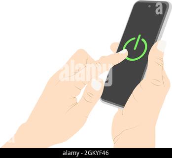 Turning on the phone screen, screen, power on, turn on,  activate, button, push stock vector. Stock Vector