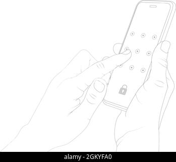 Smartphone security pattern operation, unlocking, locking, entering pin code, phone guard, phone security vector stock illustration Stock Vector