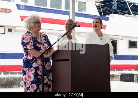 SANTA RITA, Guam (July 29, 2021) - (From left) Elinor DeWire, sponsor, U.S. Coast Guard Stock Photo